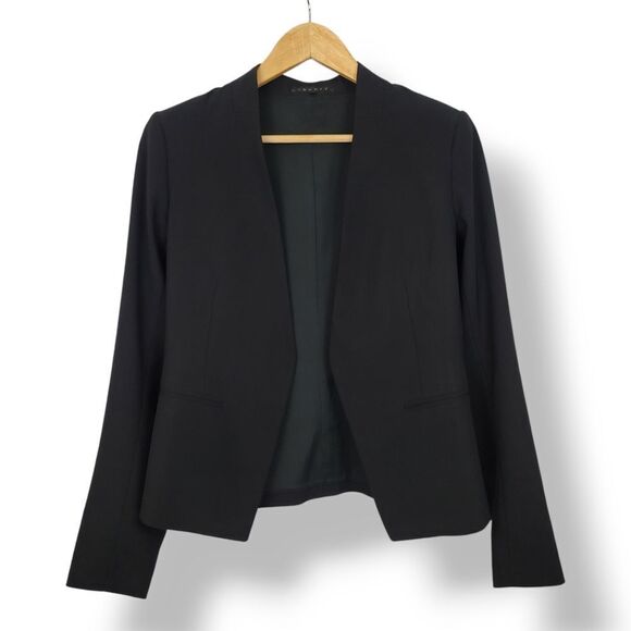 Theory Lanai Collarless Wool Blend Blazer Jacket in Black Size 2 - Picture 3 of 12